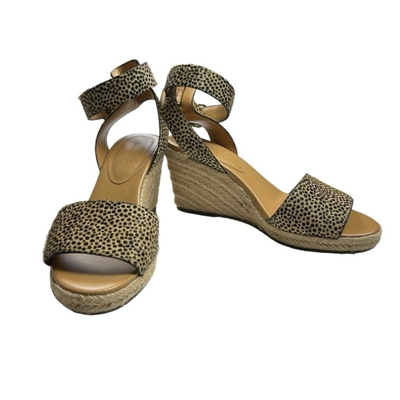 J Crew Animal Print Calf hair Espadrille Wedge Sandals - Picture 8 of 12